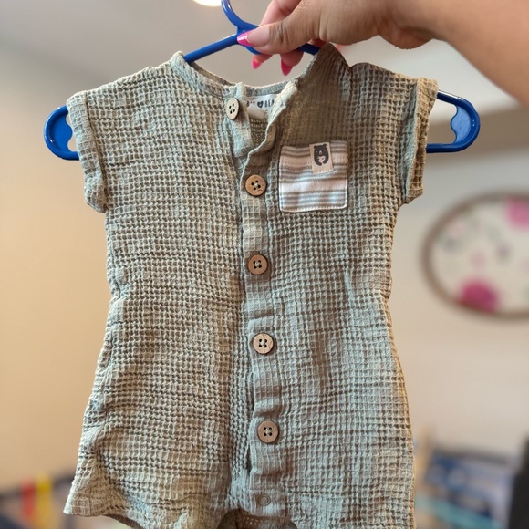 Kids Olive Green Button-Up Romper - Picture 1 of 7